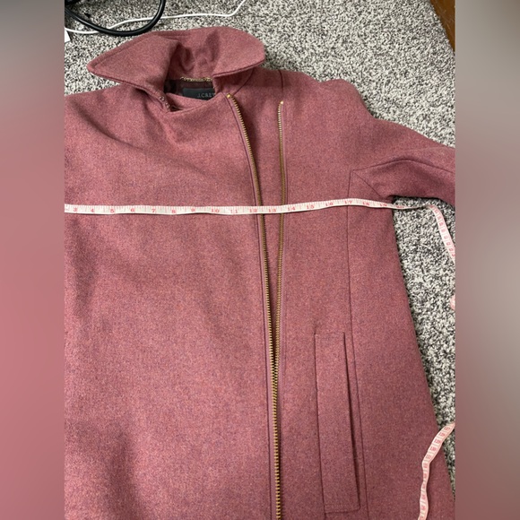 J.Crew Melton Wool Belted Zip Trench Coat Size 6 Pink Mid Length Preppy Pockets - Picture 11 of 12